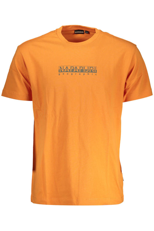Napapijri Vibrant Orange Round Neck Tee with Logo Print