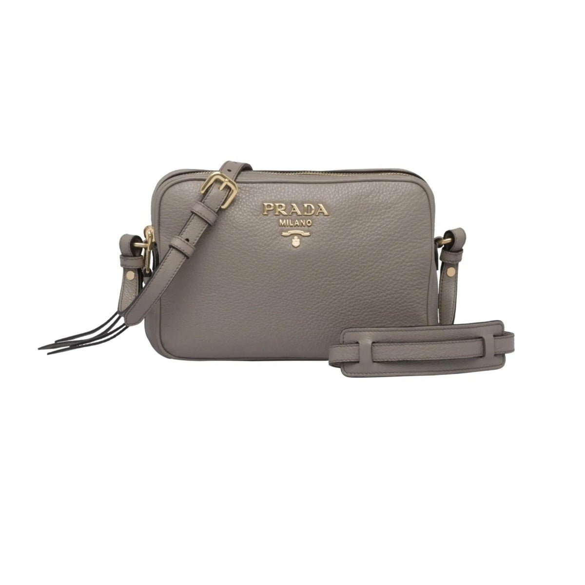 Prada Argilla Grey Vitello Phenix Leather Double Zip Cross Body Bag - Handbags - Clayton's Online Store