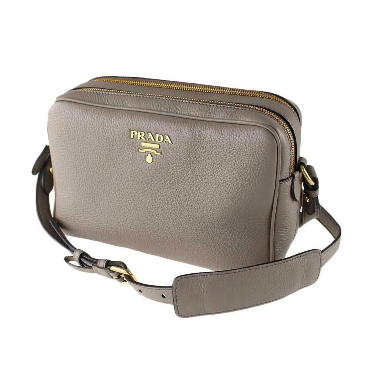 Prada Argilla Grey Vitello Phenix Leather Double Zip Cross Body Bag - Handbags - Clayton's Online Store