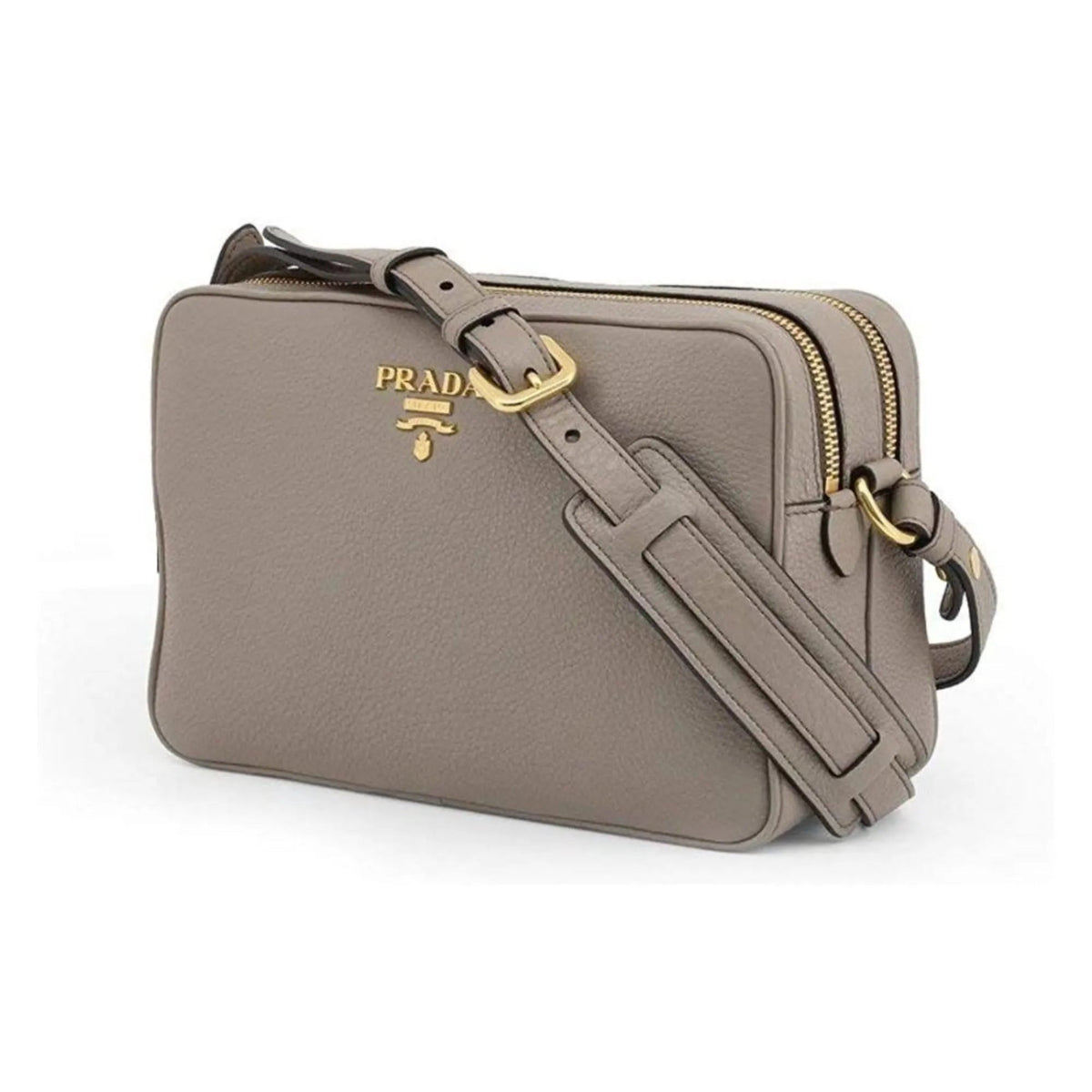 Prada Argilla Grey Vitello Phenix Leather Double Zip Cross Body Bag - Handbags - Clayton's Online Store