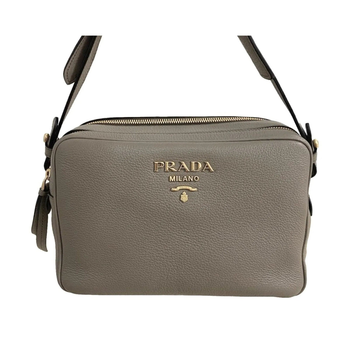 Prada Argilla Grey Vitello Phenix Leather Double Zip Cross Body Bag - Handbags - Clayton's Online Store