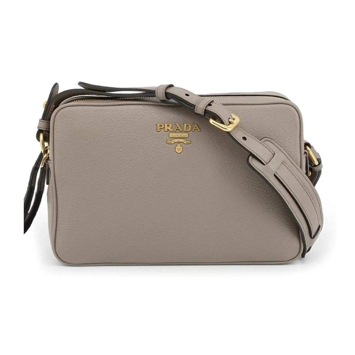 Prada Argilla Grey Vitello Phenix Leather Double Zip Cross Body Bag - Handbags - Clayton's Online Store