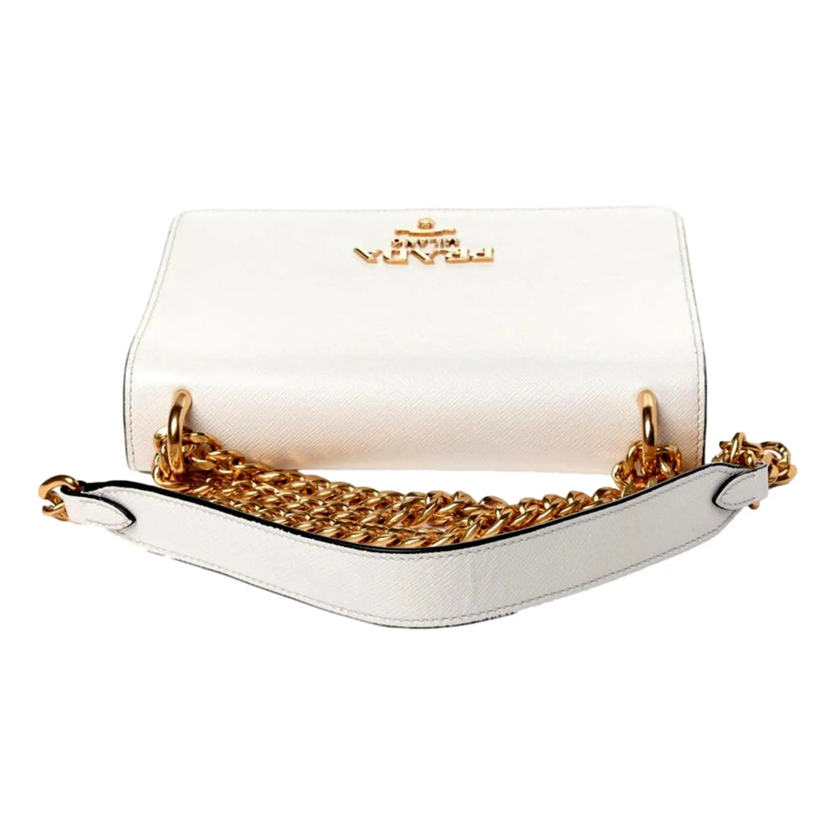 Prada Bianco White Black Saffiano Leather Chain Crossbody Bag