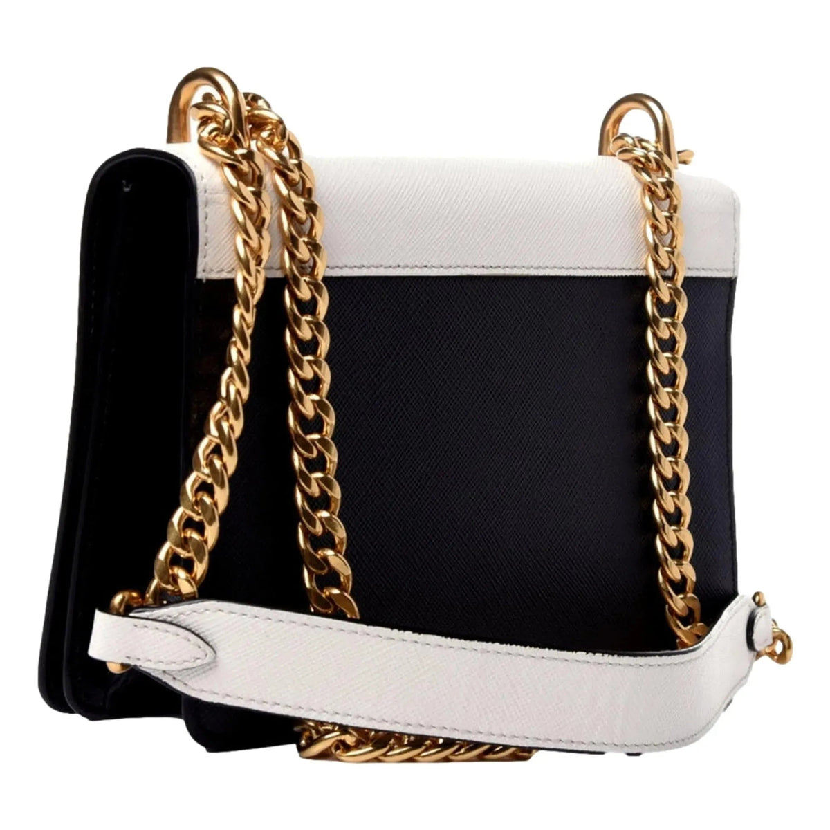 Prada Bianco White Black Saffiano Leather Chain Crossbody Bag - Handbags - Clayton's Online Store