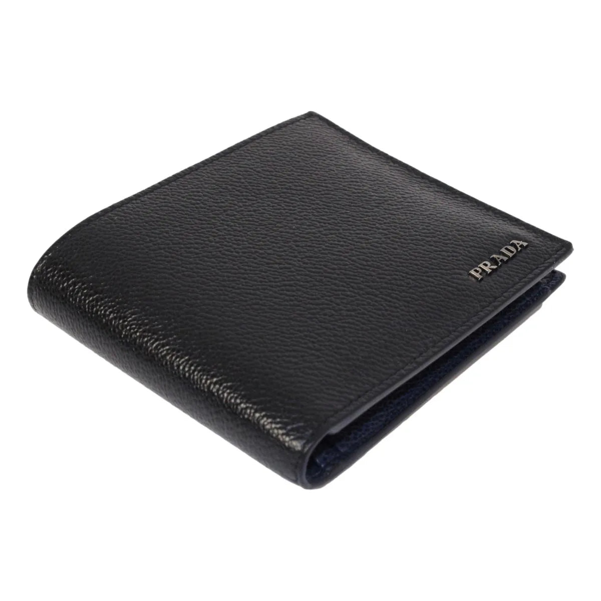 Prada Black Navy Vitello Micro Grain Leather Bifold Wallet - Wallets - Clayton's Online Store