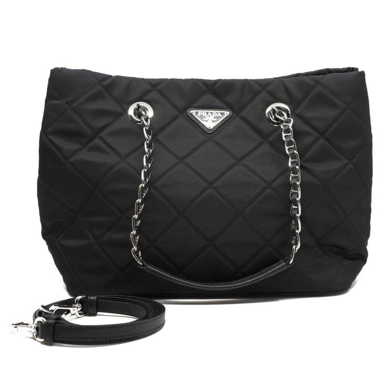 Prada Black Quilted Tessuto Chain Shoulder Bag Tote - Handbags - Clayton's Online Store