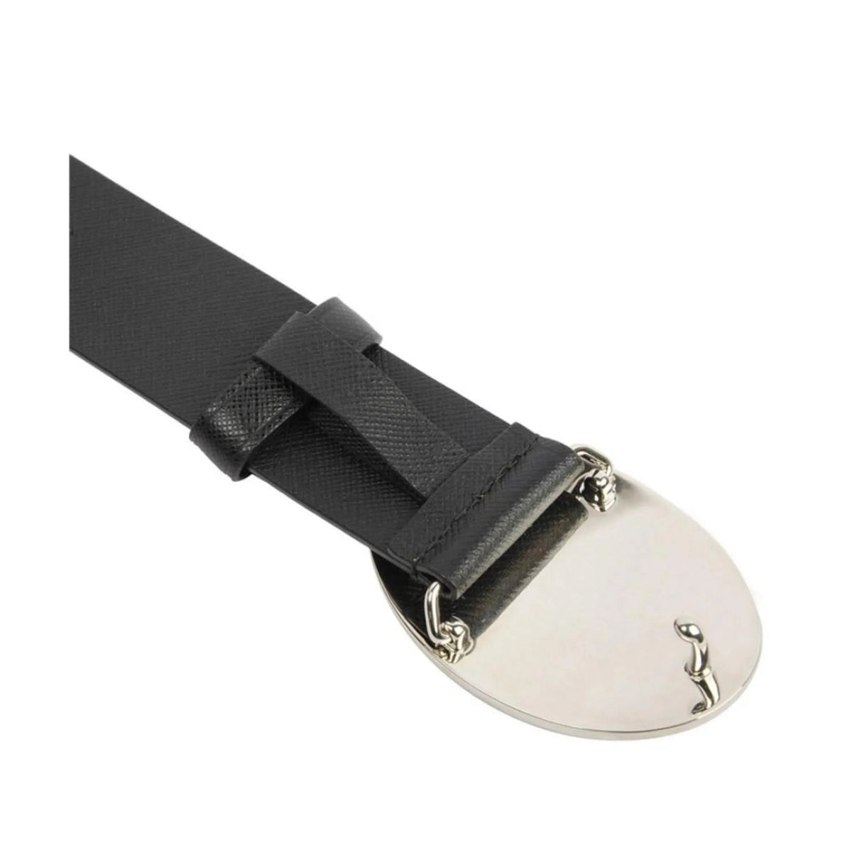 Prada Black Saffiano Leather Engraved Oval Plaque Buckle Belt 110/44 - Belts - Clayton's Online Store