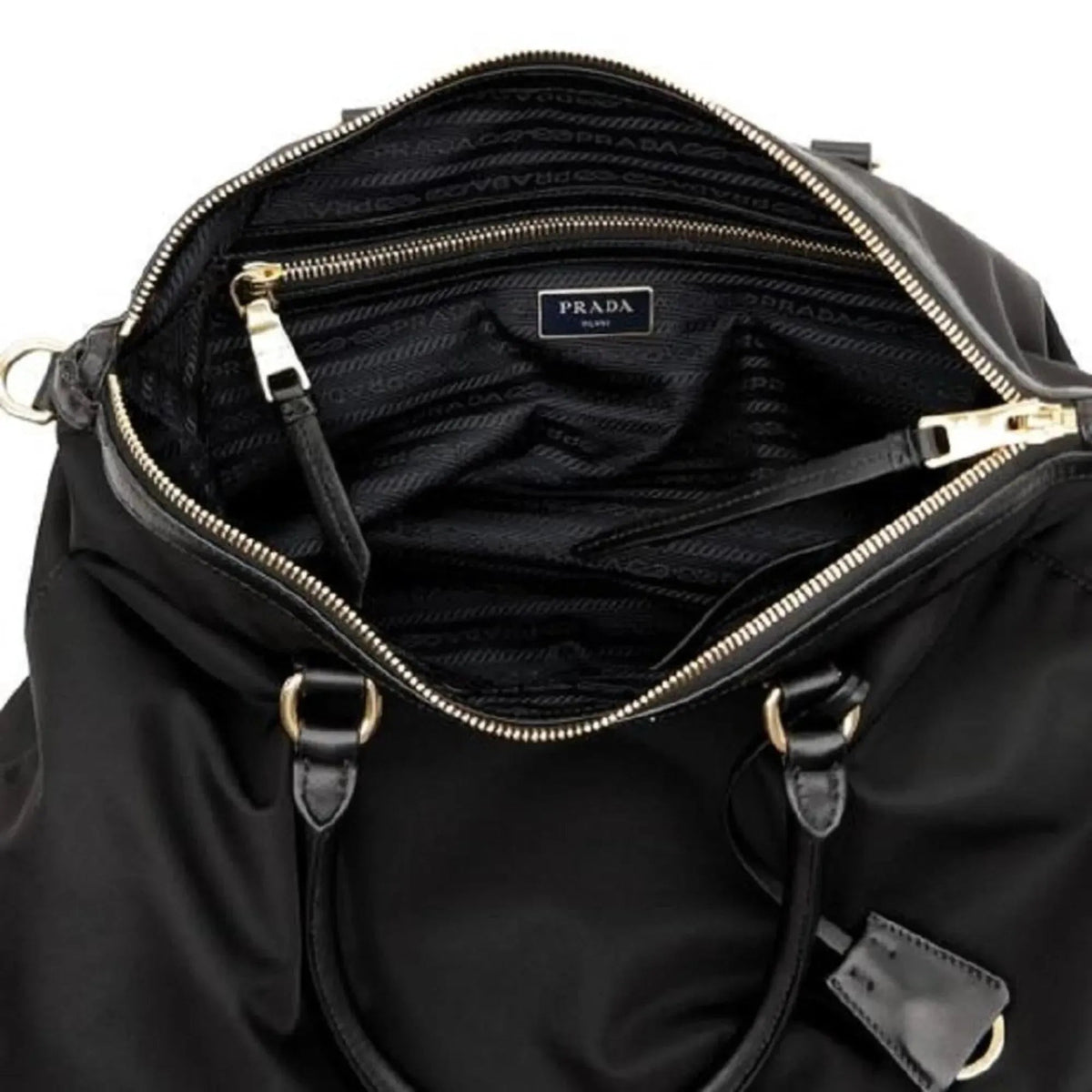 Prada Black Tessuto Nylon Calf Leather Trim Satchel Tote Bag - Handbags - Clayton's Online Store