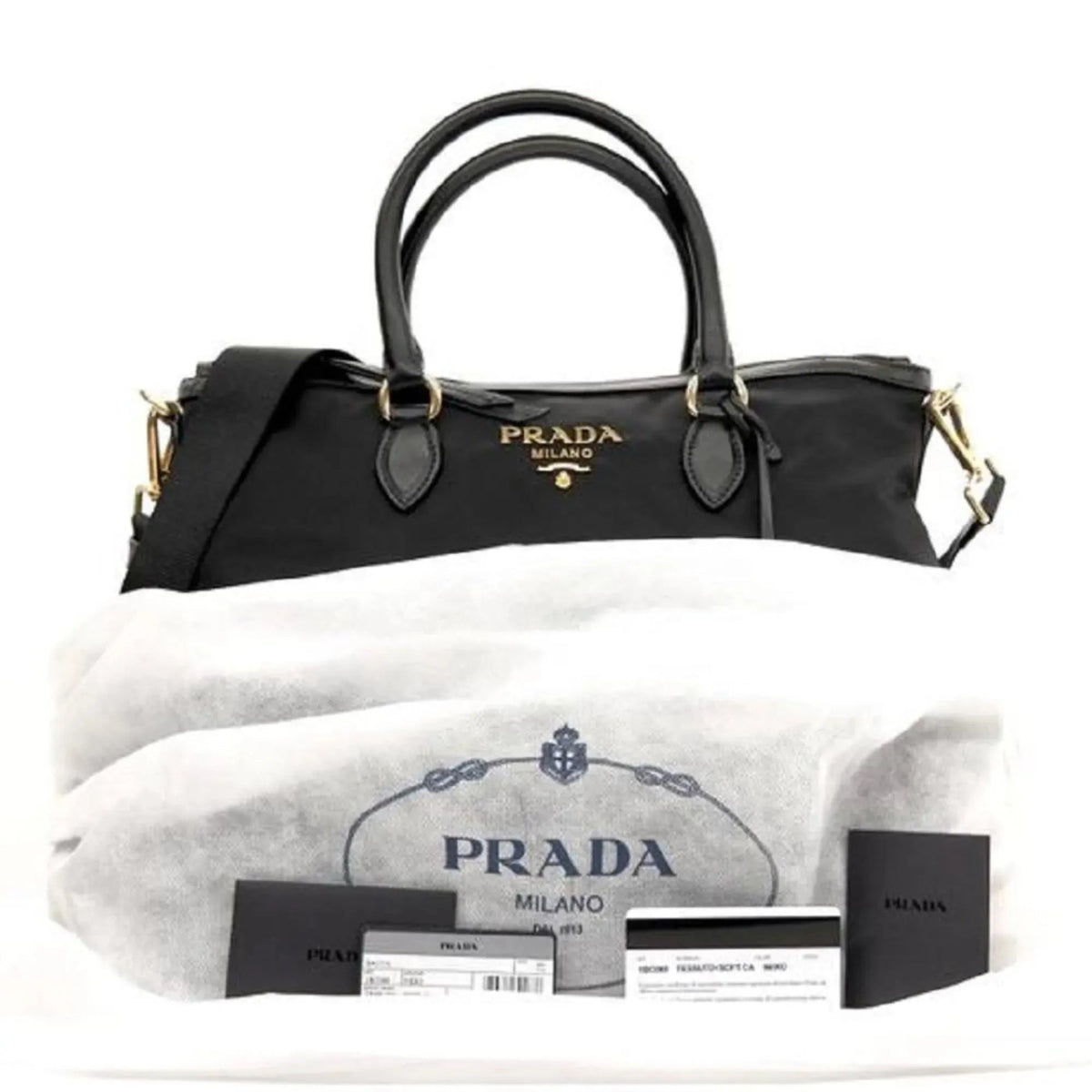 Prada Black Tessuto Nylon Calf Leather Trim Satchel Tote Bag - Handbags - Clayton's Online Store