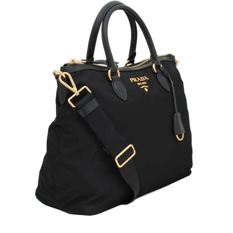 Prada Black Tessuto Nylon Calf Leather Trim Satchel Tote Bag - Handbags - Clayton's Online Store