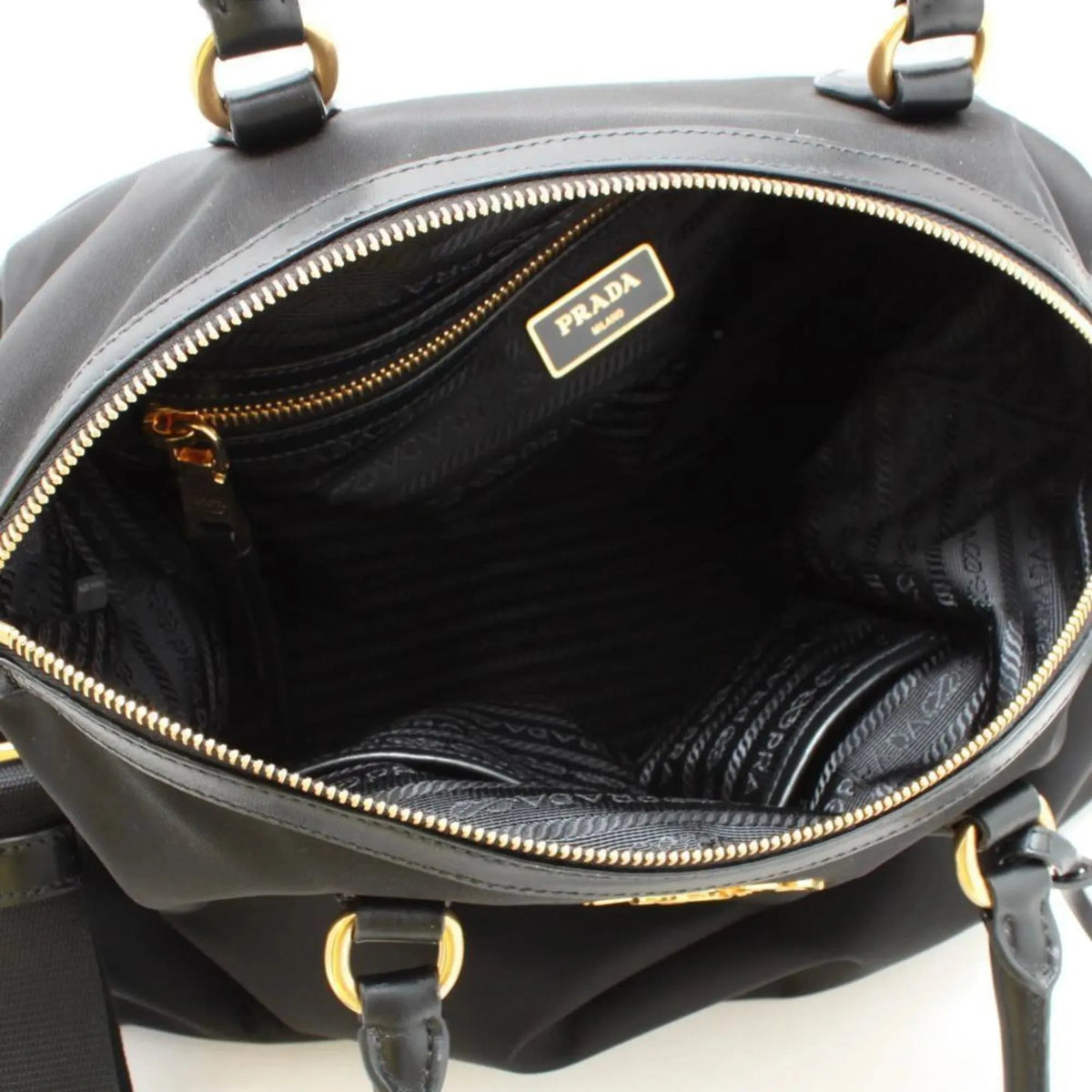 Prada Black Tessuto Nylon Calf Leather Trim Satchel Tote Bag - Handbags - Clayton's Online Store