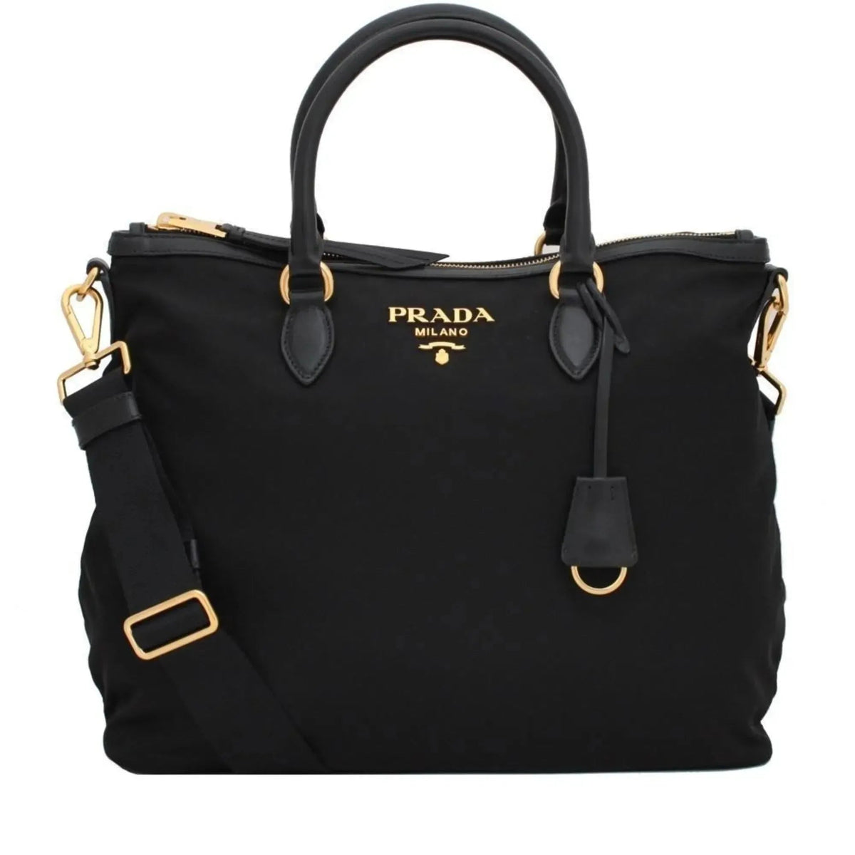 Prada Black Tessuto Nylon Calf Leather Trim Satchel Tote Bag - Handbags - Clayton's Online Store