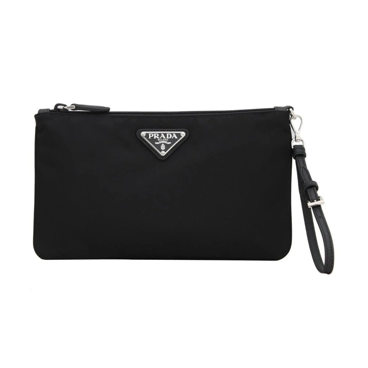 Prada Black Tessuto Nylon Pouch Prada Logo Wristlet Clutch Bag