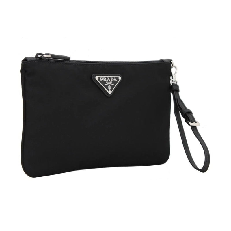 Prada Black Tessuto Nylon Pouch Prada Logo Wristlet Clutch Bag