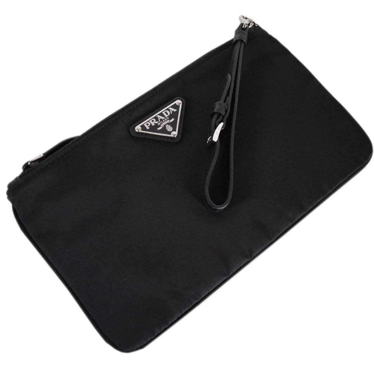 Prada Black Tessuto Nylon Pouch Prada Logo Wristlet Clutch Bag - Handbags - Clayton's Online Store