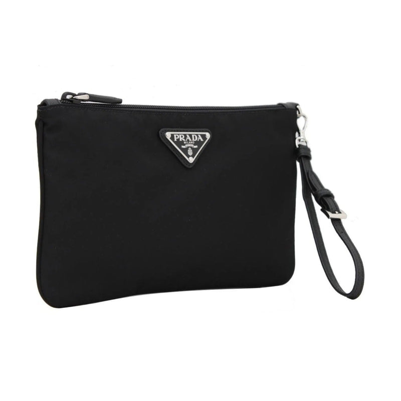 Prada Black Tessuto Nylon Pouch Prada Logo Wristlet Clutch Bag - Handbags - Clayton's Online Store