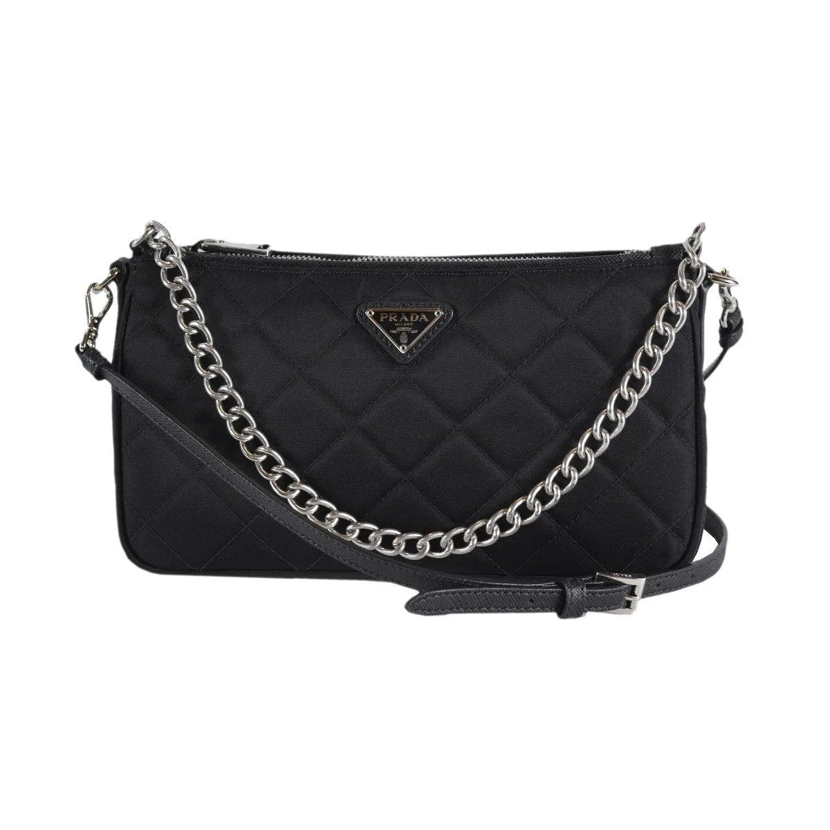 Prada Black Tessuto Nylon Quilted Chain Crossbody Bag - Handbags - Clayton's Online Store