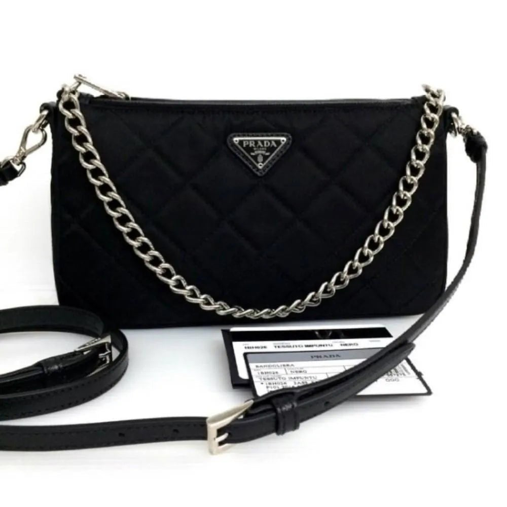 Prada Black Tessuto Nylon Quilted Chain Crossbody Bag - Handbags - Clayton's Online Store