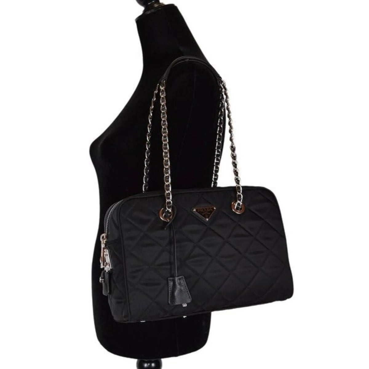 Prada Black Tessuto Nylon Quilted Shoulder Handbag