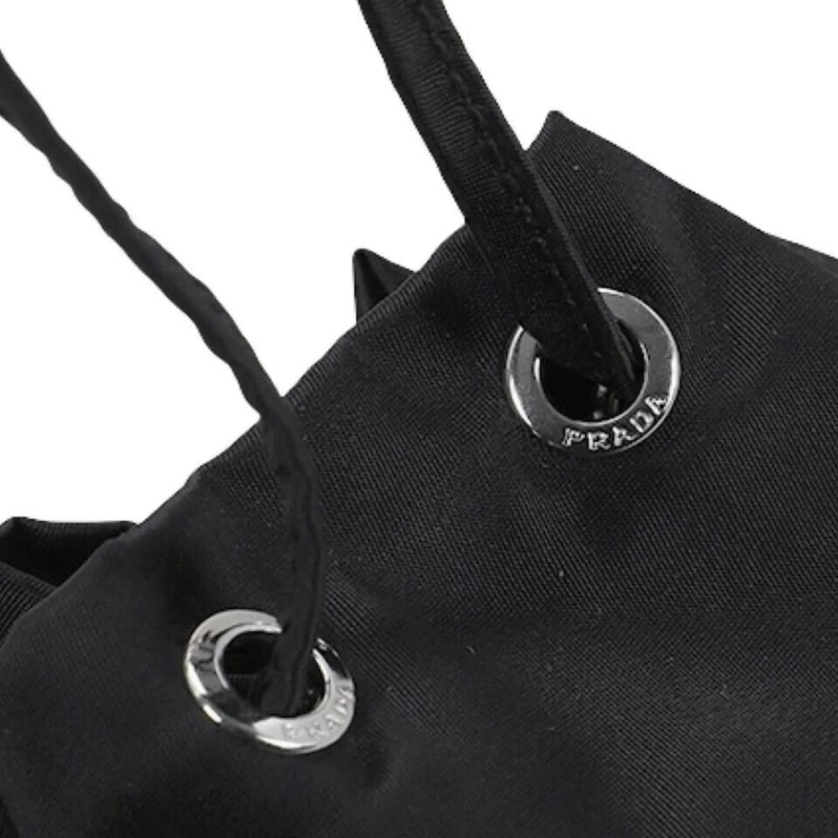 Prada Black Tessuto Nylon Triangle Logo Drawstring Bucket Bag - Handbags - Clayton's Online Store