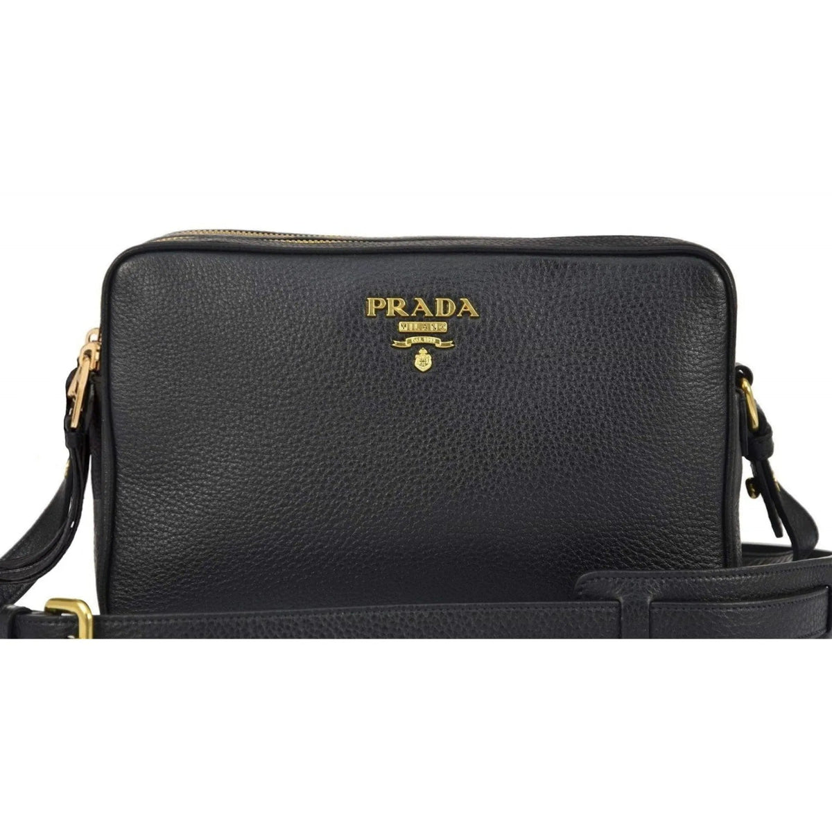 Prada Black Vitello Phenix Leather Double Zip Cross Body Bag - Handbags - Clayton's Online Store