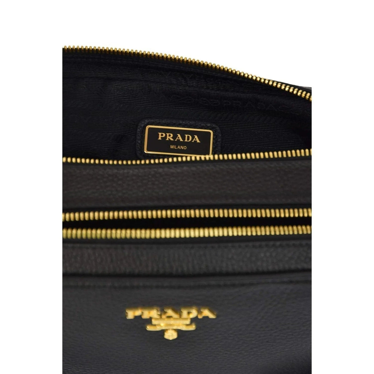 Prada Black Vitello Phenix Leather Double Zip Cross Body Bag - Handbags - Clayton's Online Store