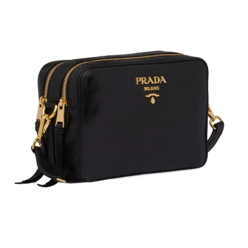 Prada Black Vitello Phenix Leather Double Zip Cross Body Bag - Handbags - Clayton's Online Store