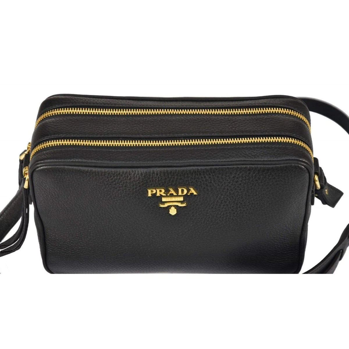 Prada Black Vitello Phenix Leather Double Zip Cross Body Bag - Handbags - Clayton's Online Store