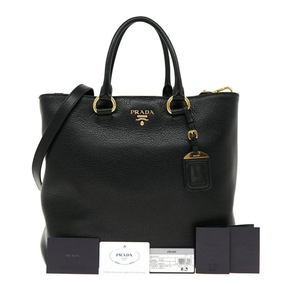 Prada Black Vitello Phenix Leather Shopping Tote Bag - Handbags - Clayton's Online Store