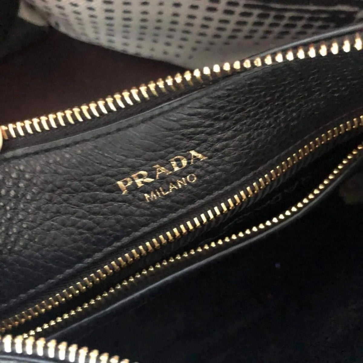 Prada Black Vitello Phenix Leather Web Stripe Strap Crossbody - Handbags - Clayton's Online Store