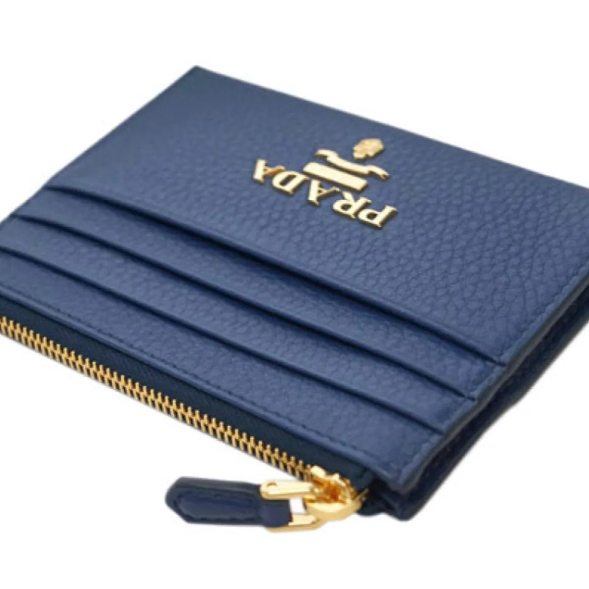 Prada Bluette Saffiano Leather Credit Card Holder with Zipper Gold Prada Logo - Wallets - Clayton's Online Store