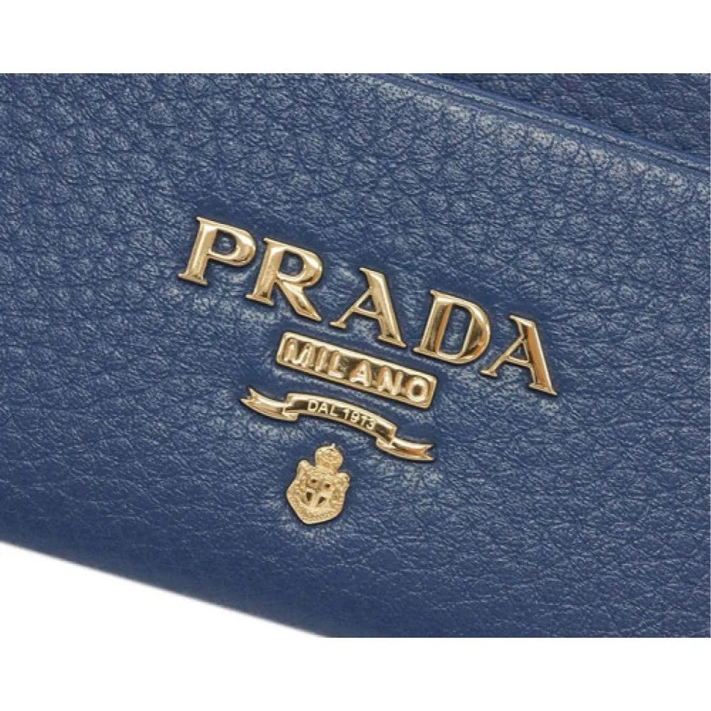 Prada Bluette Saffiano Leather Credit Card Holder with Zipper Gold Prada Logo - Wallets - Clayton's Online Store