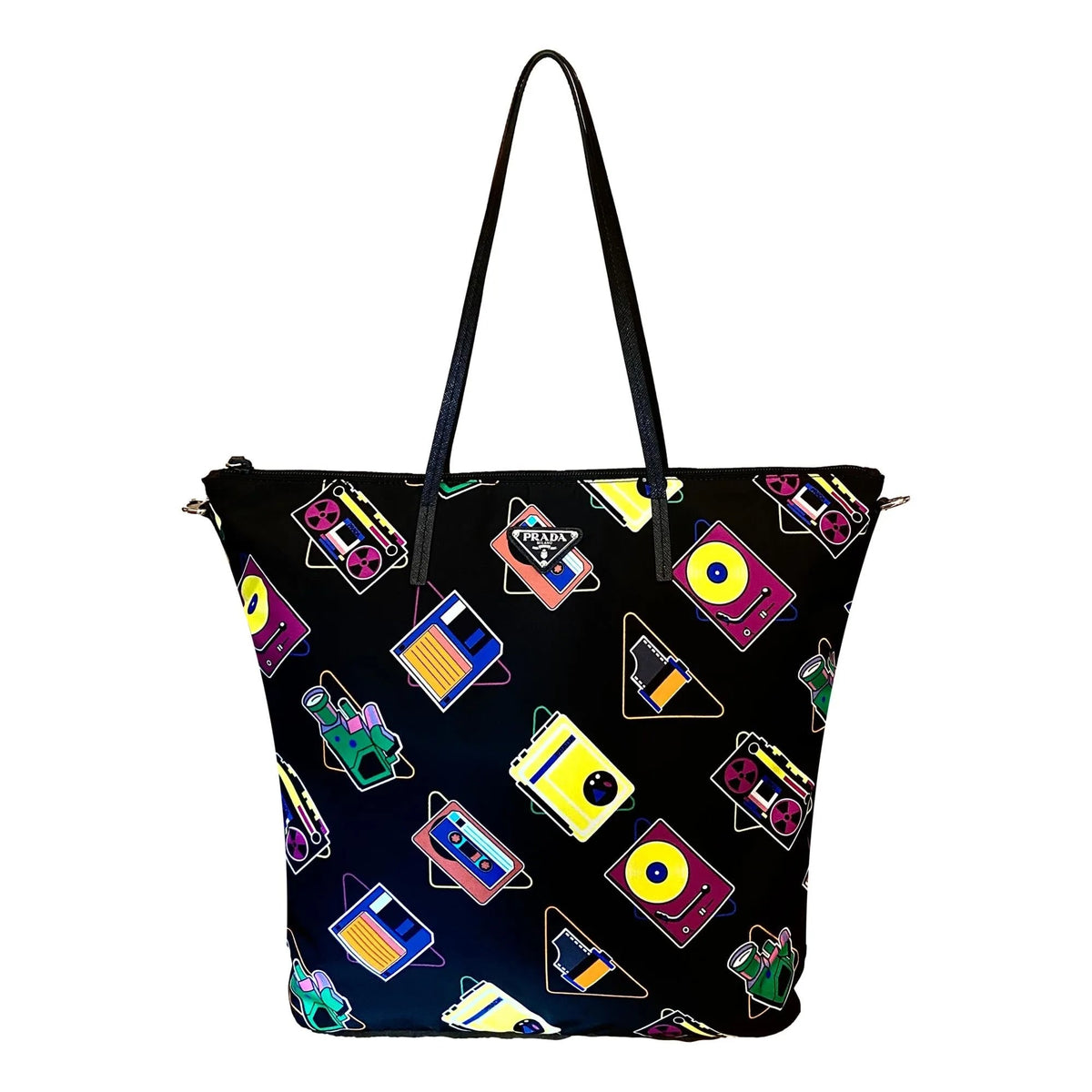 Prada Cassette Print Black Nylon Convertible Shopping Tote Handbag - Handbags - Clayton's Online Store