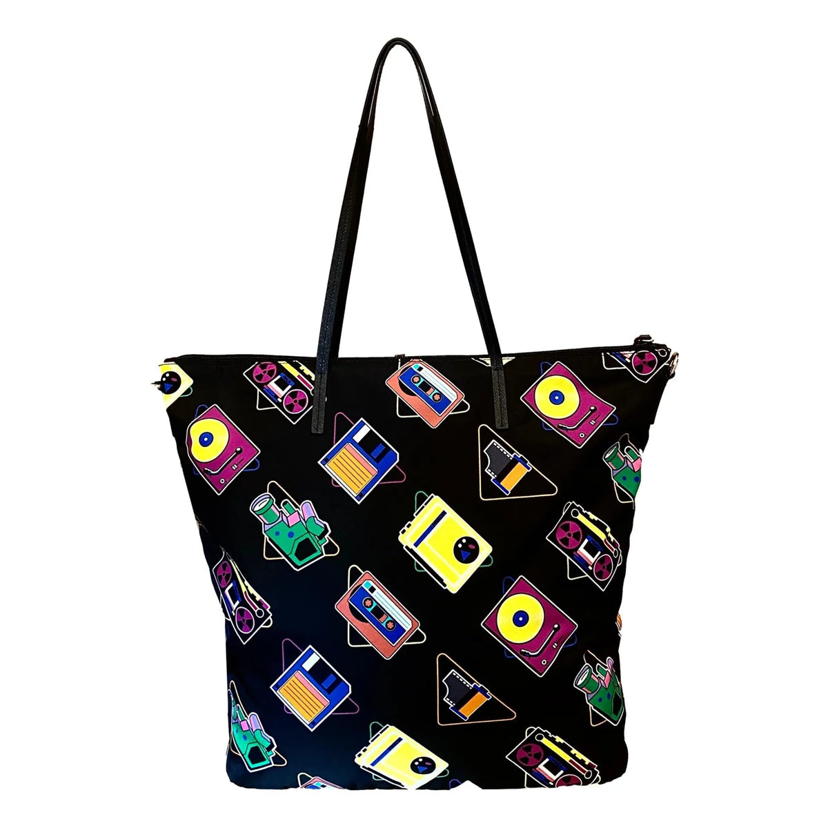 Prada Cassette Print Black Nylon Convertible Shopping Tote Handbag - Handbags - Clayton's Online Store