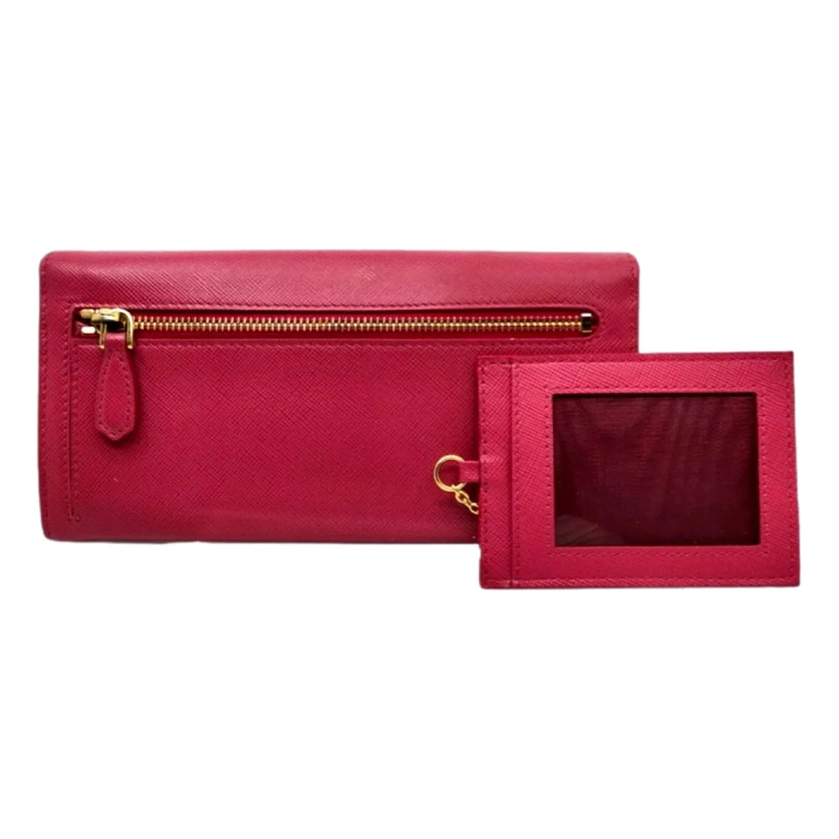 Prada Continental Flap Wallet With Detachable Chain Card Case Peonia Pink - Wallets - Clayton's Online Store