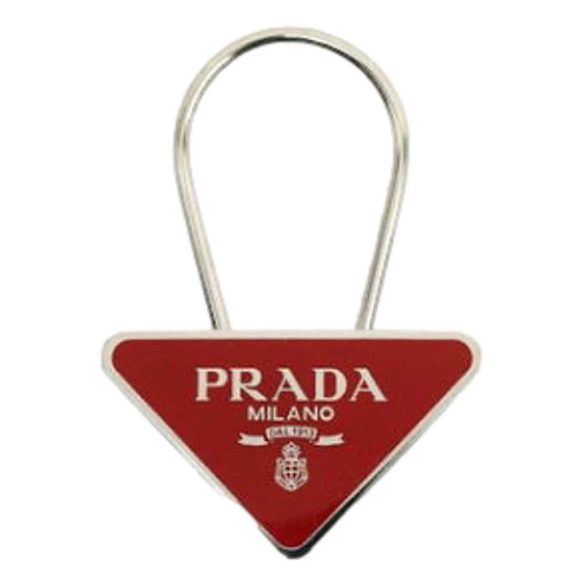 Prada Enameled Metal Key Ring Red and Gold Triangle Logo Purse Charm - Accessories - Clayton's Online Store