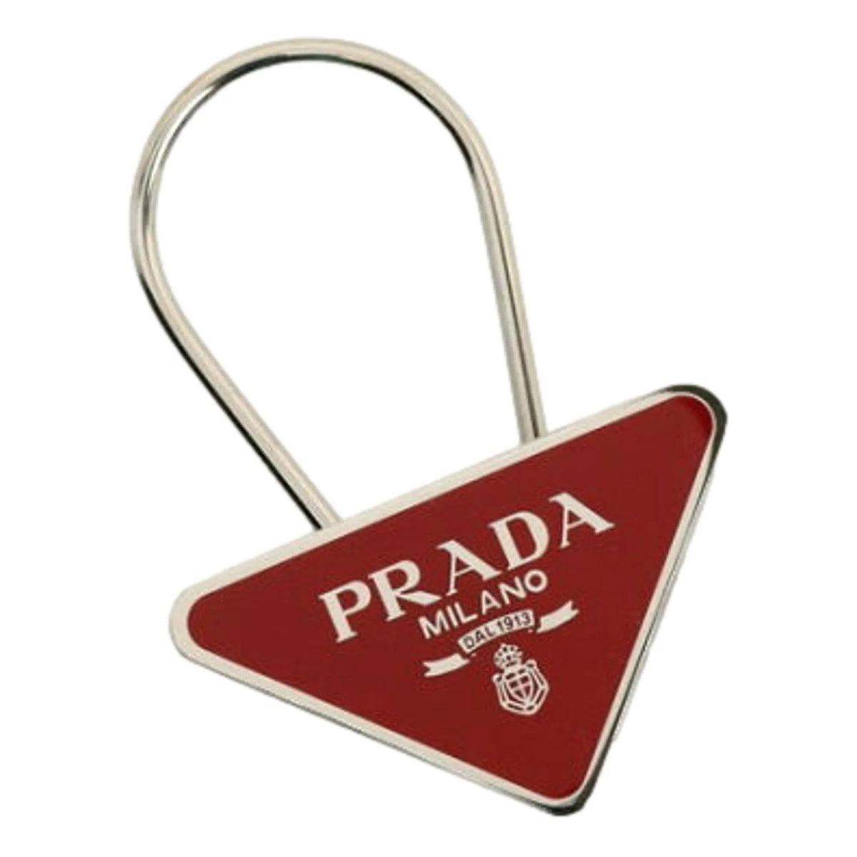 Prada Enameled Metal Key Ring Red and Gold Triangle Logo Purse Charm - Accessories - Clayton's Online Store