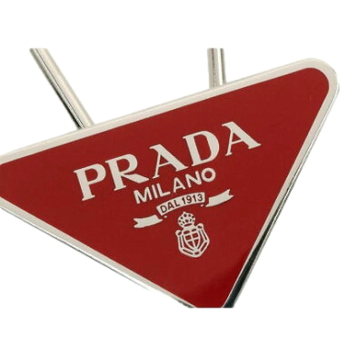 Prada Enameled Metal Key Ring Red and Gold Triangle Logo Purse Charm - Accessories - Clayton's Online Store