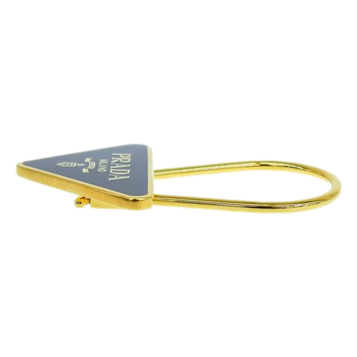 Prada Enameled Metal Logo Pin Key Ring Black and Gold Purse Charm - Accessories - Clayton's Online Store