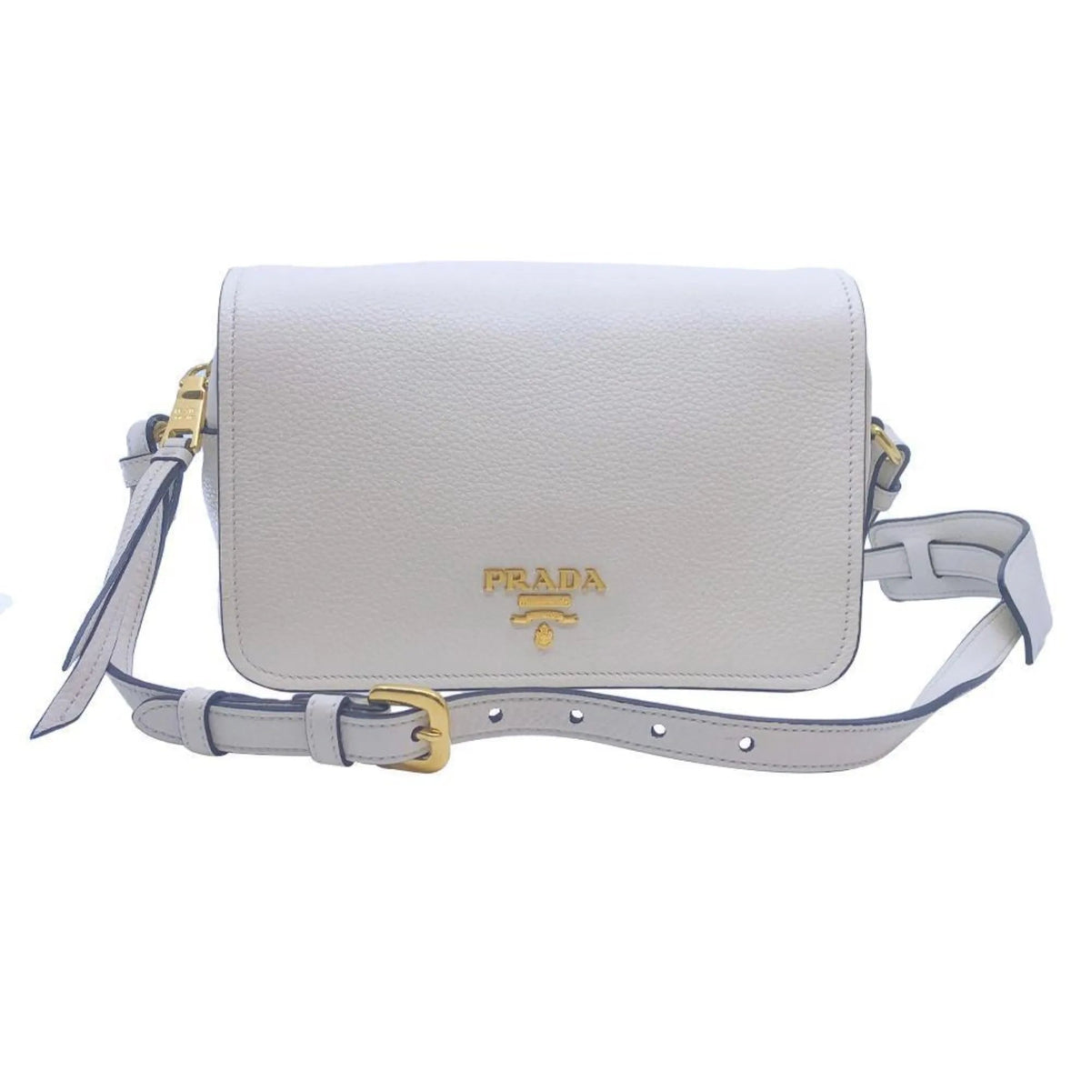 Prada Flap Vitello Phenix Ivory Leather Cross Body Bag - Handbags - Clayton's Online Store