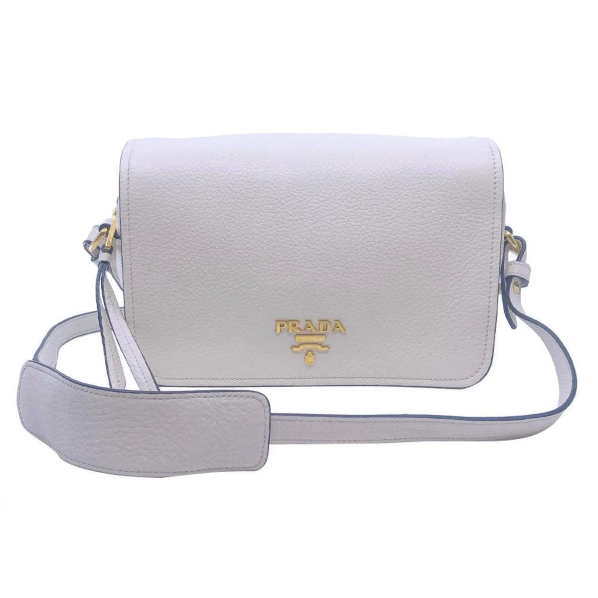 Prada Flap Vitello Phenix Ivory Leather Cross Body Bag - Handbags - Clayton's Online Store