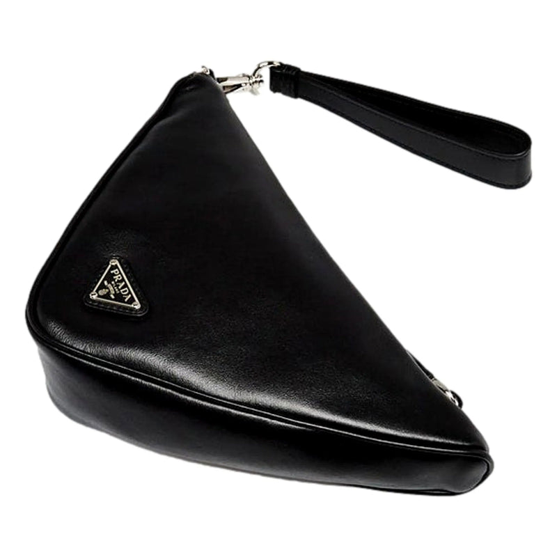 Prada Grace Triangle Leather Pouch Clutch Bag with Embossed Logo - Handbags - Clayton's Online Store