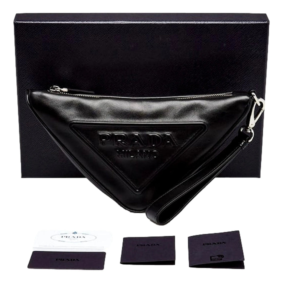 Prada Grace Triangle Leather Pouch Clutch Bag with Embossed Logo - Handbags - Clayton's Online Store