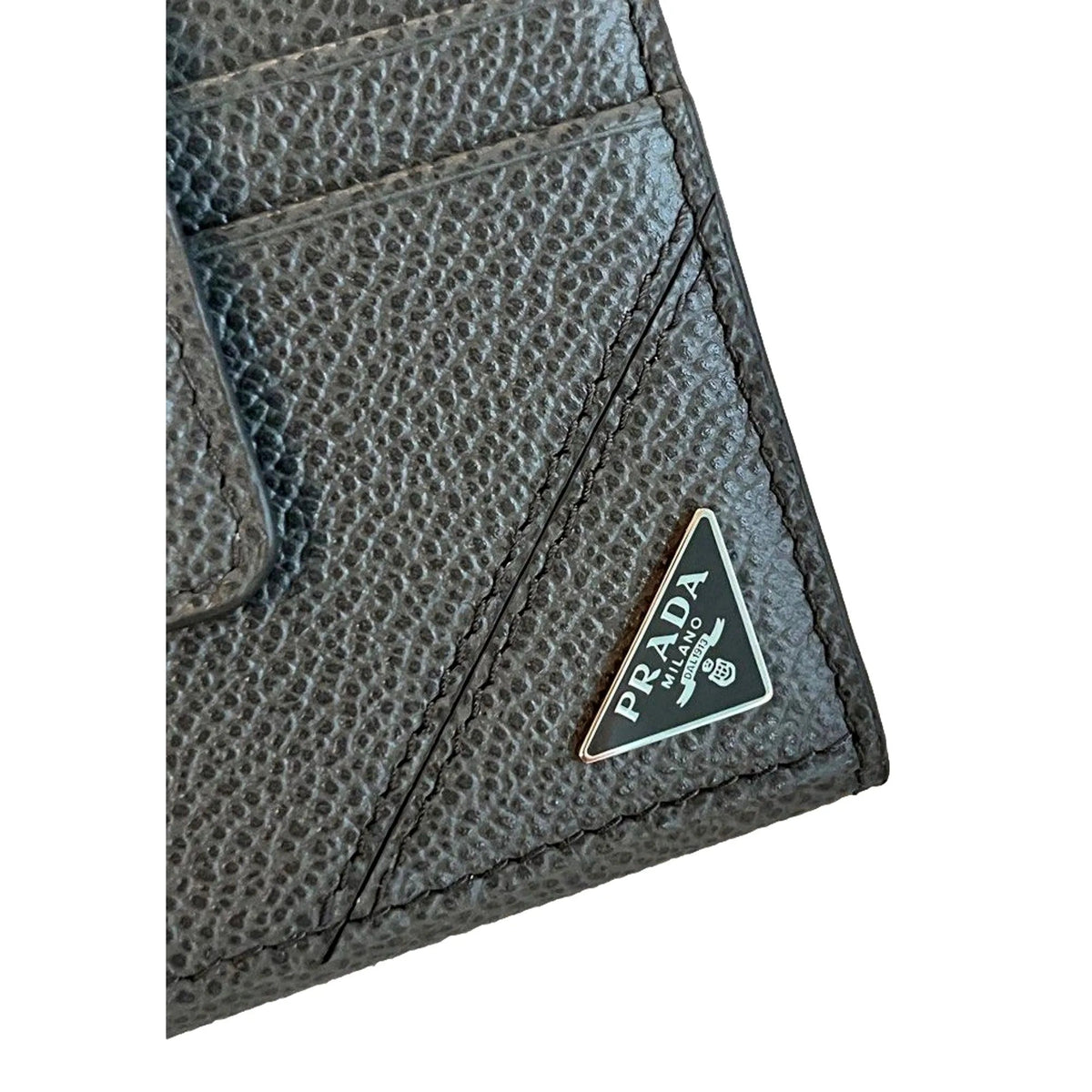 Prada Grey Vitello Grain Leather Card Bifold Wallet - Wallets - Clayton's Online Store