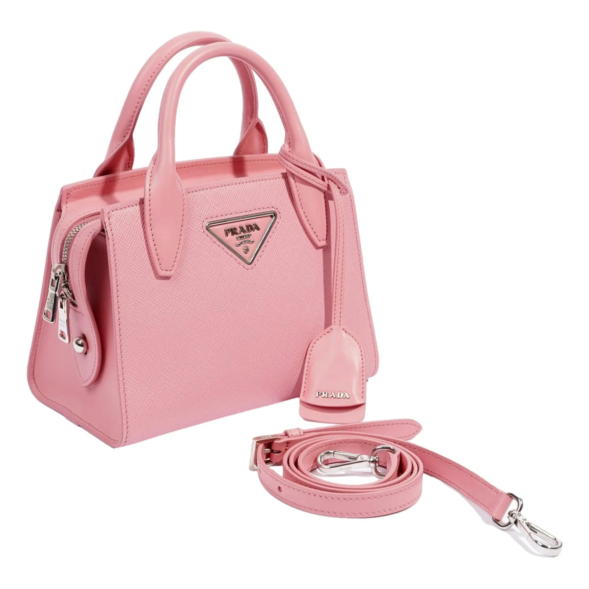 Prada Kristen Saffiano Top Handle Mini Tote Crossbody Bag Petalo Pink - Handbags - Clayton's Online Store