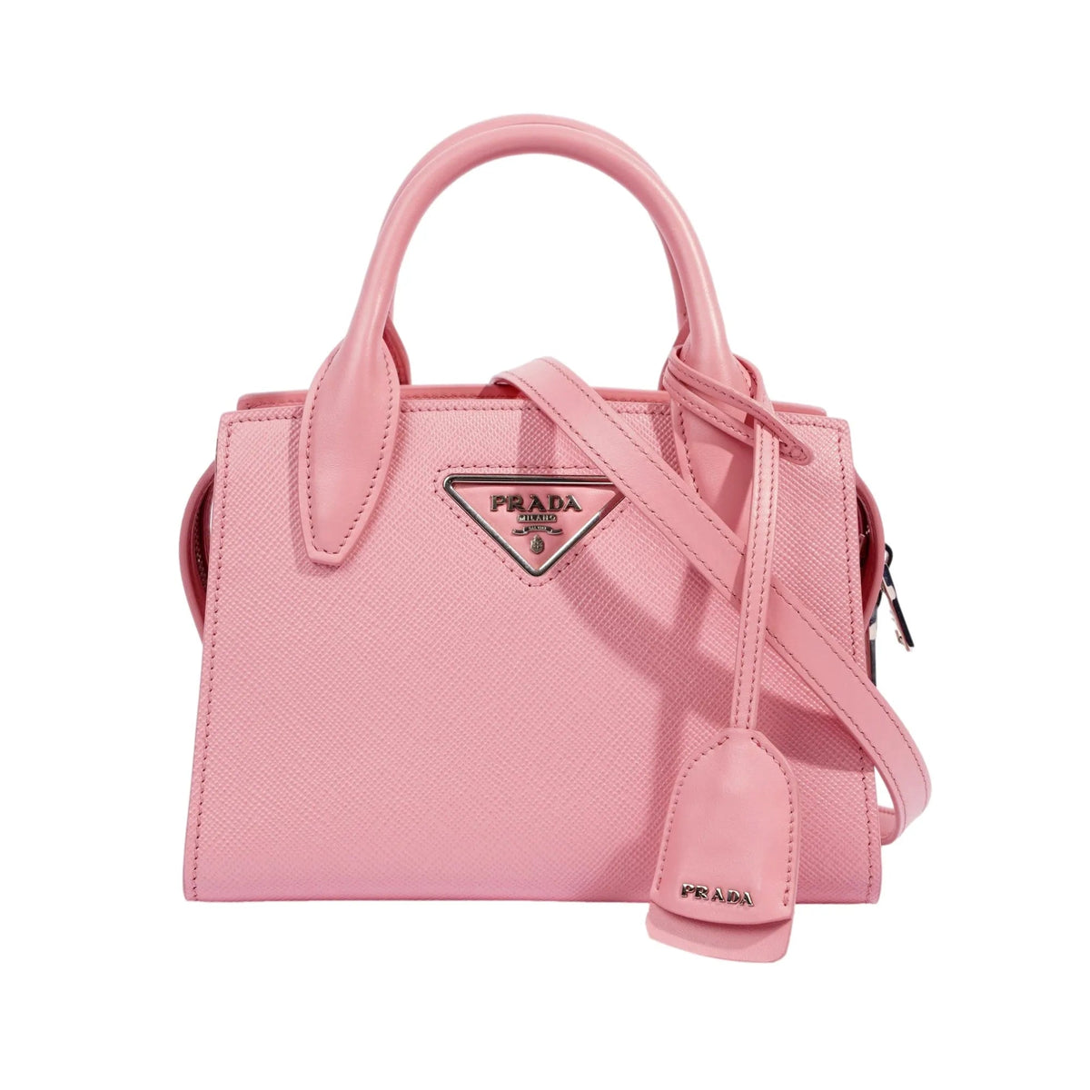 Prada Kristen Saffiano Top Handle Mini Tote Crossbody Bag Petalo Pink - Handbags - Clayton's Online Store