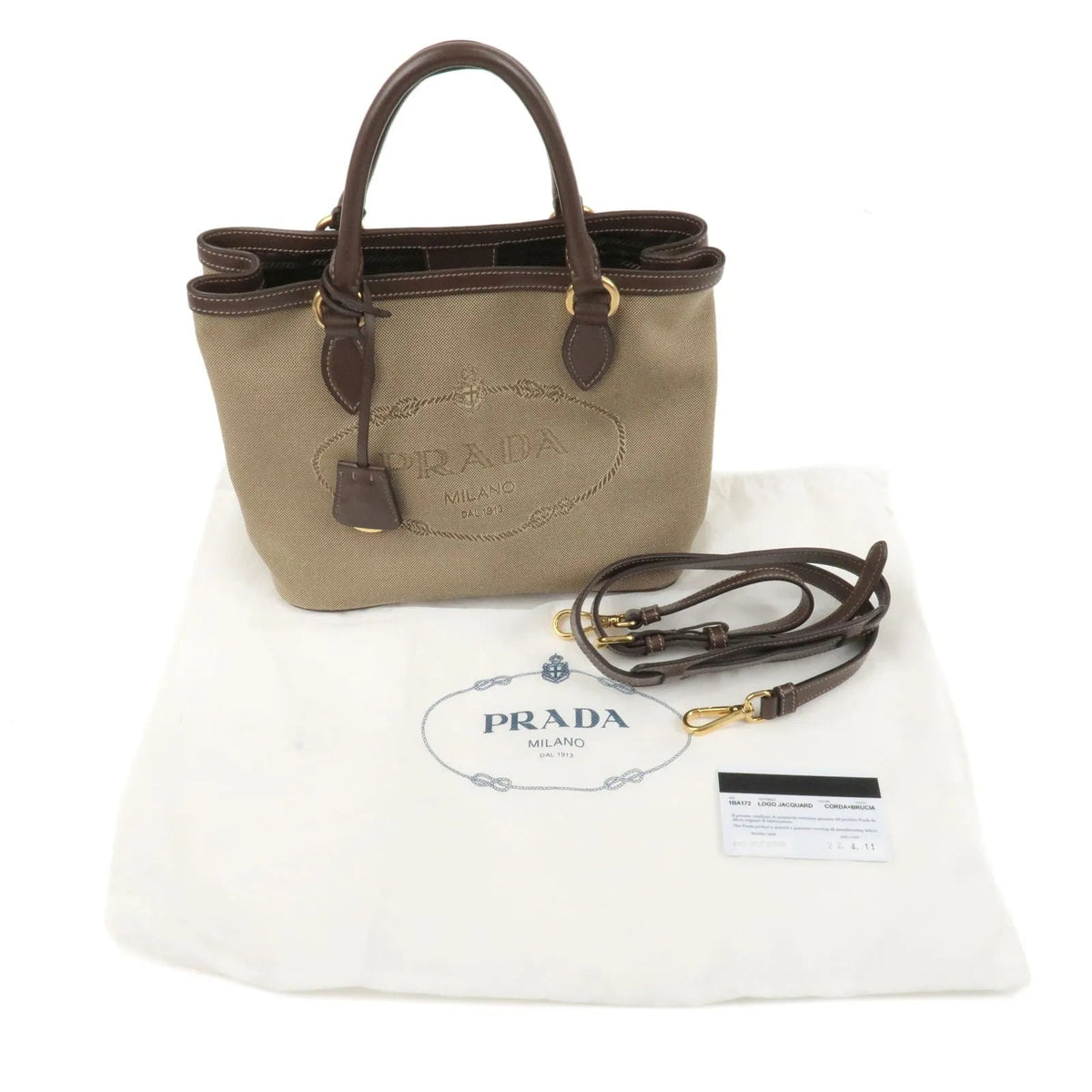 Prada Logo Jacquard Beige Canvas Leather Trim Crossbody Satchel Bag - Handbags - Clayton's Online Store