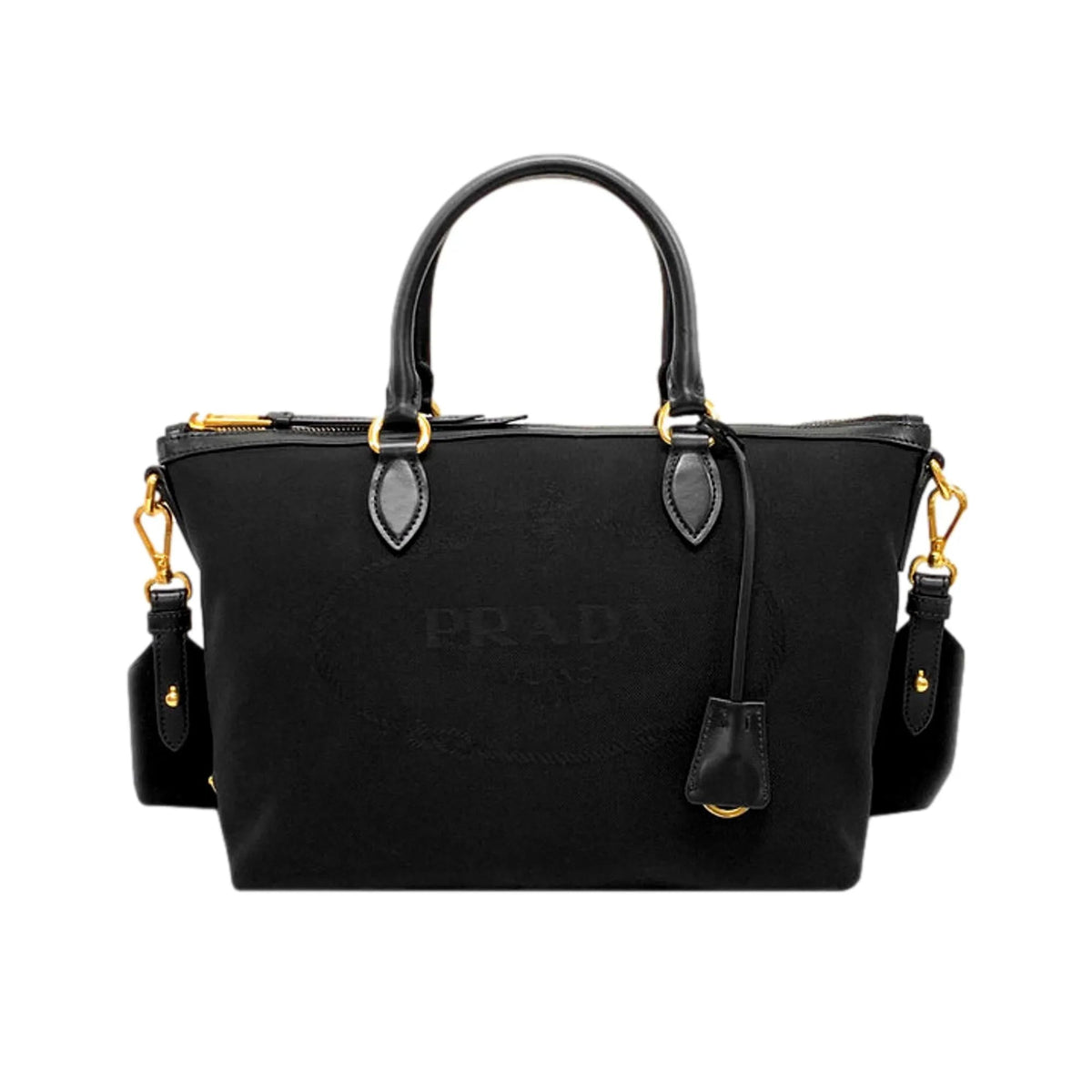 Prada Logo Jacquard Black Canvas Satchel Crossbody - Handbags - Clayton's Online Store