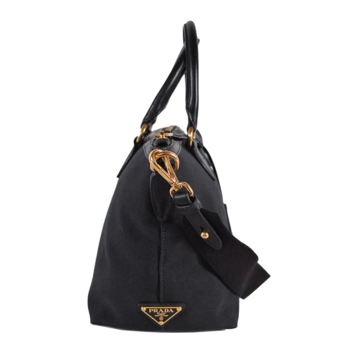 Prada Logo Jacquard Black Canvas Satchel Crossbody - Handbags - Clayton's Online Store