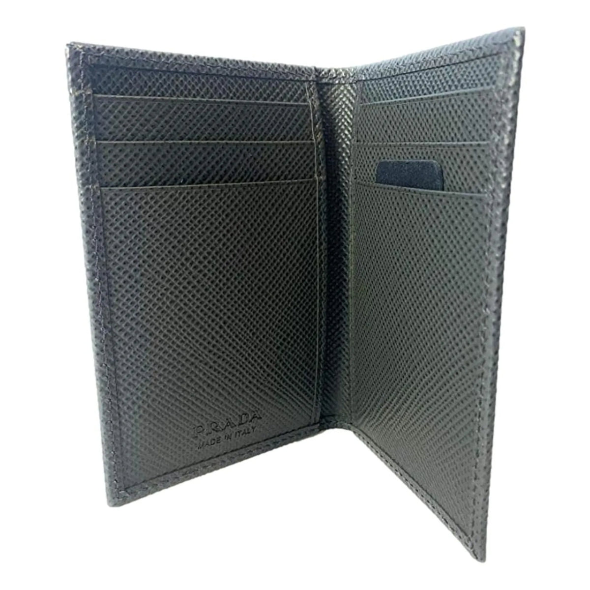 Prada Mens Saffiano Leather Vertical Card Black Holder